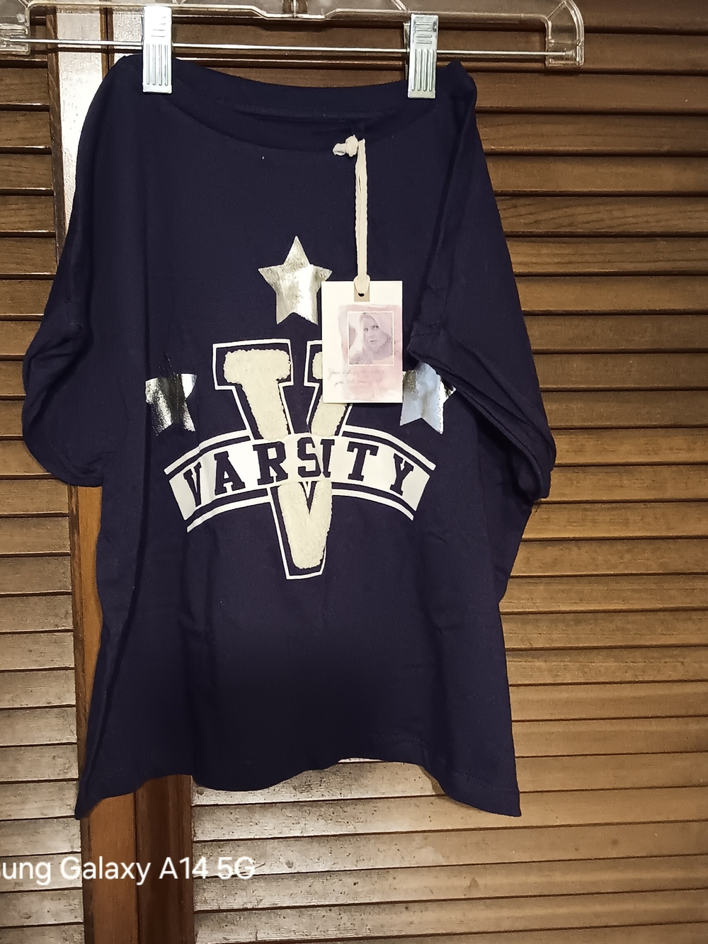 Jessica Simpson Navy Tee with Silver Star Varsity Graphic